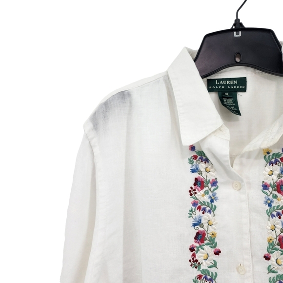 Lauren Ralph Lauren Women's 100% Linen Embroidered Button Front Shirt - XL - Picture 2 of 6